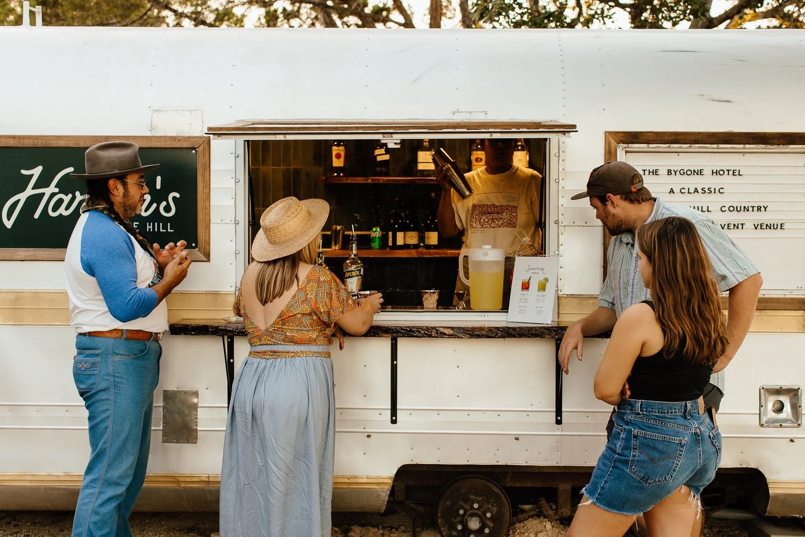 Guests at Harper's Airstream bar